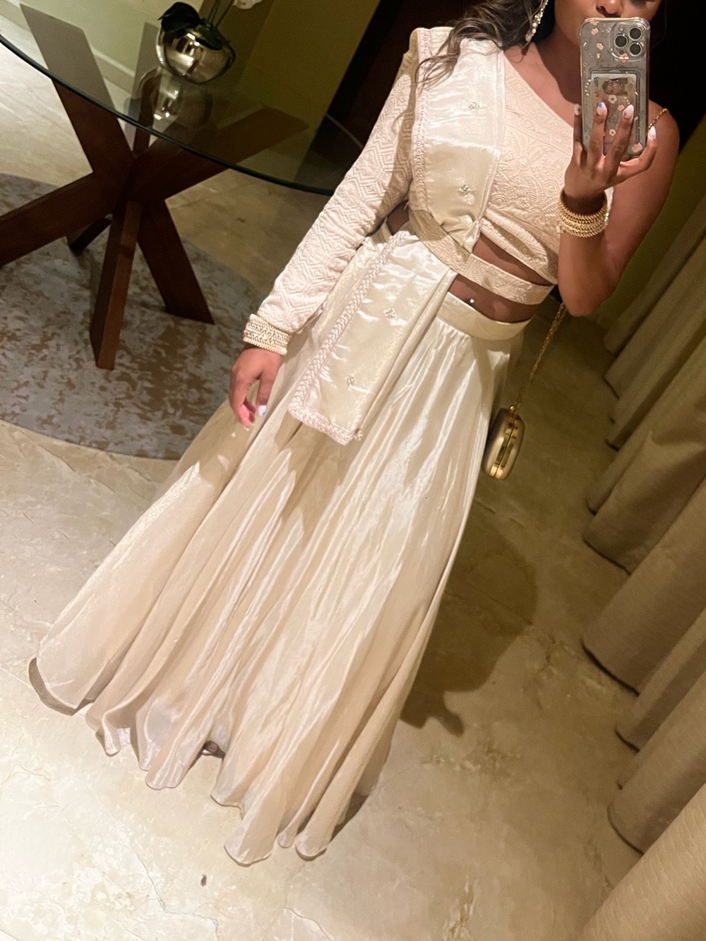 Women's Cream Flowy Maxi Skirt - Elegant Evening lengha